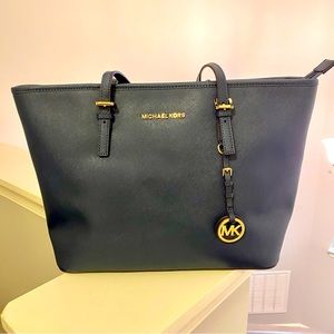 Michael Kors Navy Handbag with Gold Accents